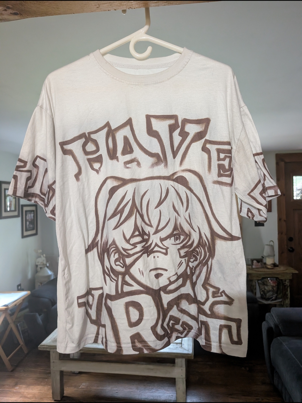 J. Jill Cream Tee with Brown Anime Graphic